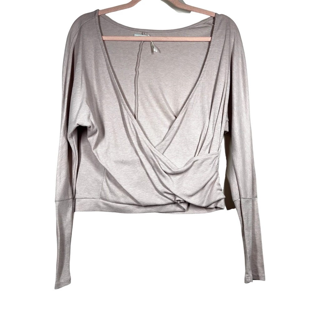 KIMCHI BLUE Ribbed Mauve Long Sleeve Wrap Top Medium